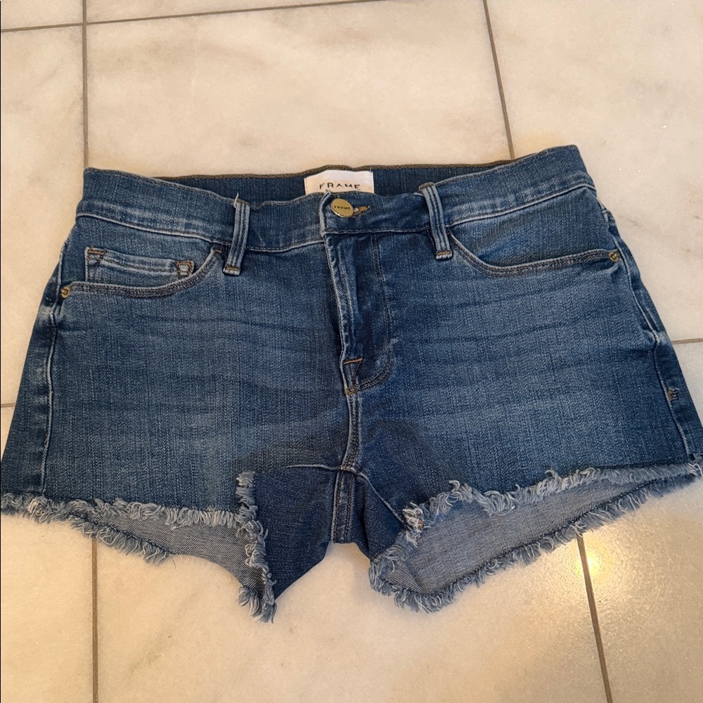 Frame Denim Blue Frayed Hem Le Cutoff Jean Shorts Size 25